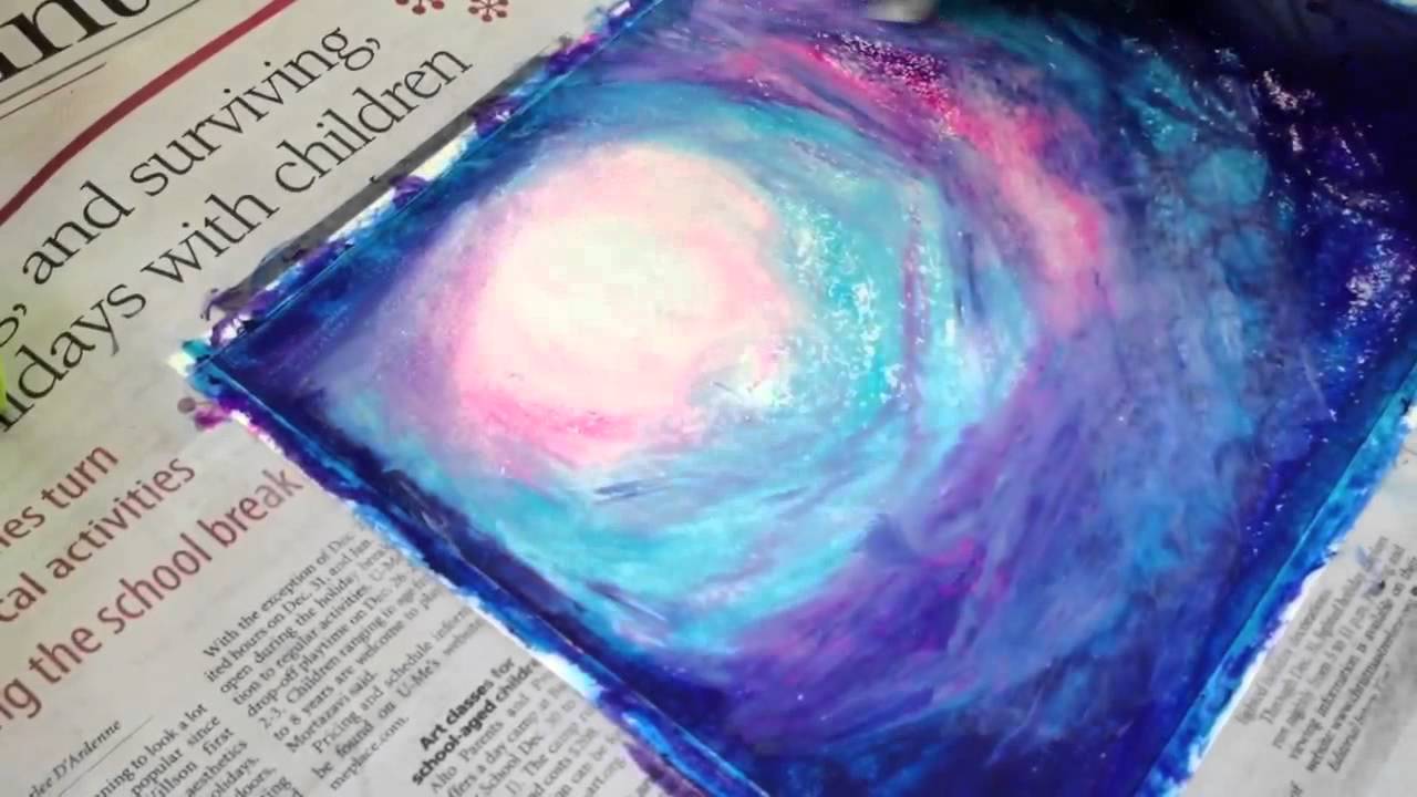 Painting oil pastel - night sky in woods