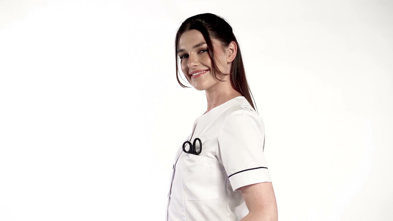 Trying On Diamond Designs Nursing Uniform Tunic