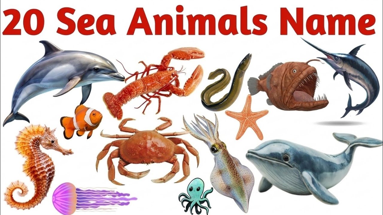 20 समुद्री जीव || Ocean Animals and Reptiles for Children | Sea Ocean Animals and  for Children 