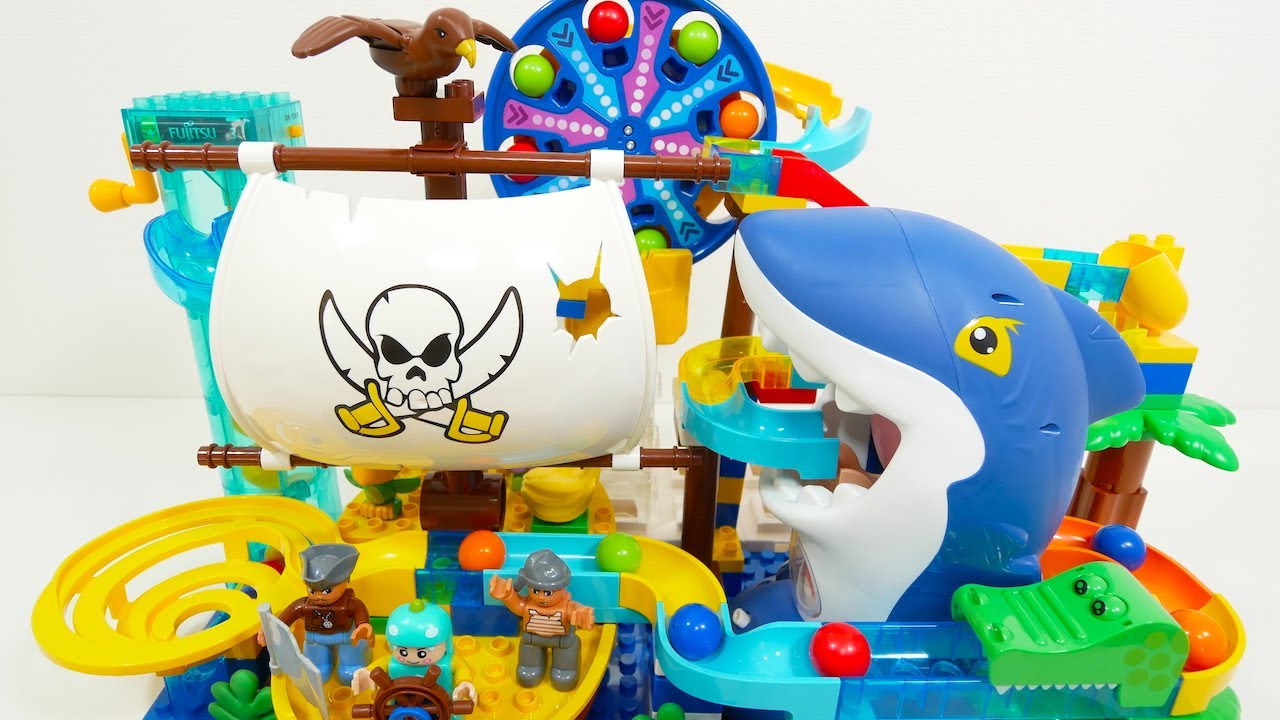 Satisfying Building Block coaster ☆ Marble Run ASMR Pirates and Big shark course