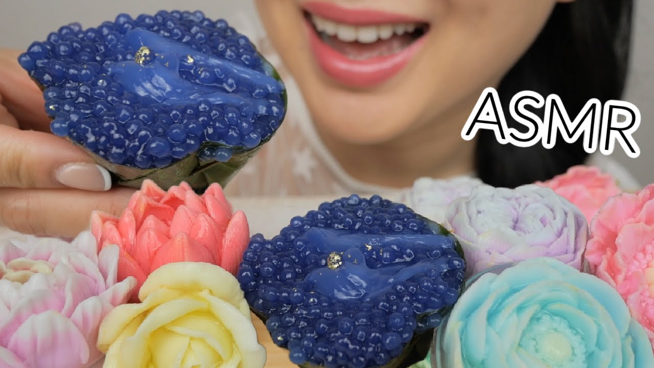 Coconut Flower Jelly with Butterfly Pea Sago Dessert *ASMR NO Talking Squishy Eating Sounds| N.E
