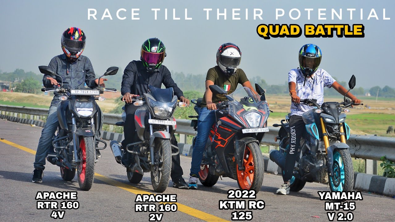 Yamaha MT-15 v2 Vs 2022 Ktm RC125 Vs Apache 160 4v Vs Apache 160 2v | Race Till Their Potential