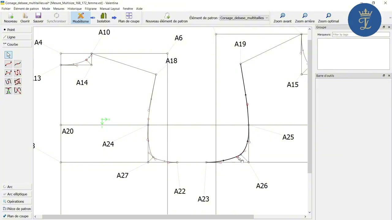 Numérisation d'un Corsage de Base multi tailles ( La Gradation )  sous valentina software