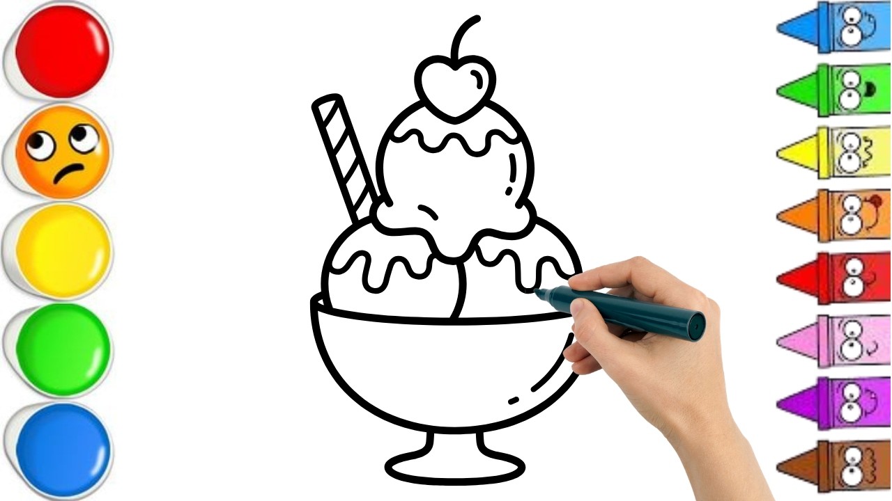 How To Draw cute ice cream. Easy Drawing, Painting & Coloring For Kids and Toddlers_🌈🎨