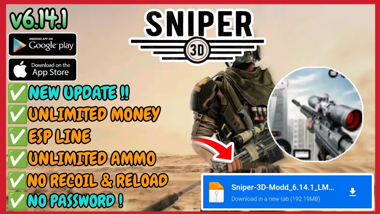 Sniper 3D Mod Apk v6.14.1 New Update!! Unlimited Money & Unlock All Weapon