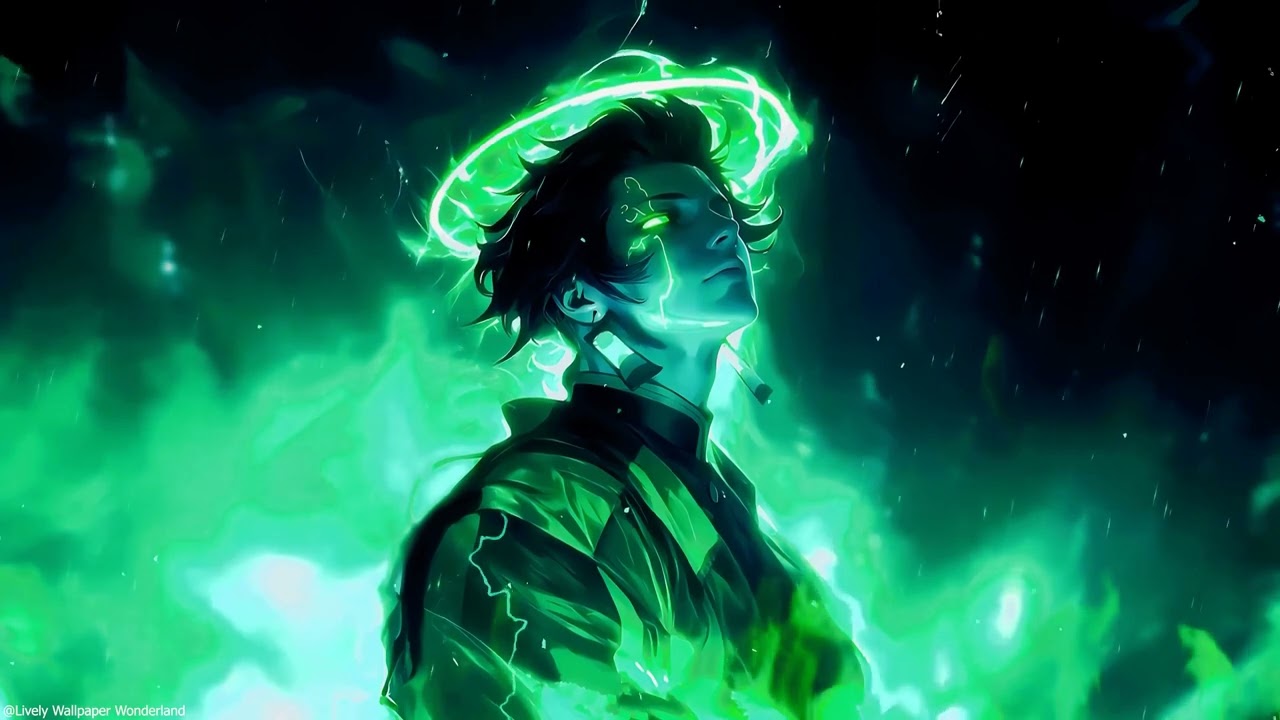 DONT MISS OUT this stunning 4K 1 Hour live wallpaper of a Green Halo Tanjiro Kamado for your Screen!