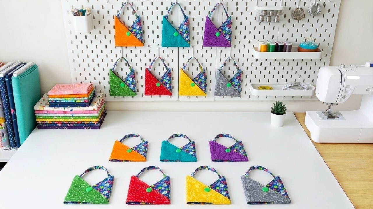 The Easiest Coin Pouch To Make From Charm Pack Fabric. Coin Bag Keychain For Gift Idea. #coinpouch