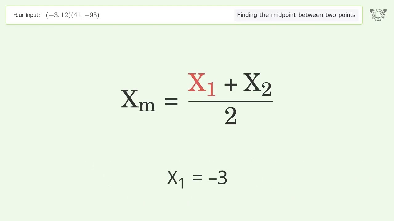 Find the midpoint between two points p1 (-3,12) and p2 (41,-93): Step-by-Step Video Solution