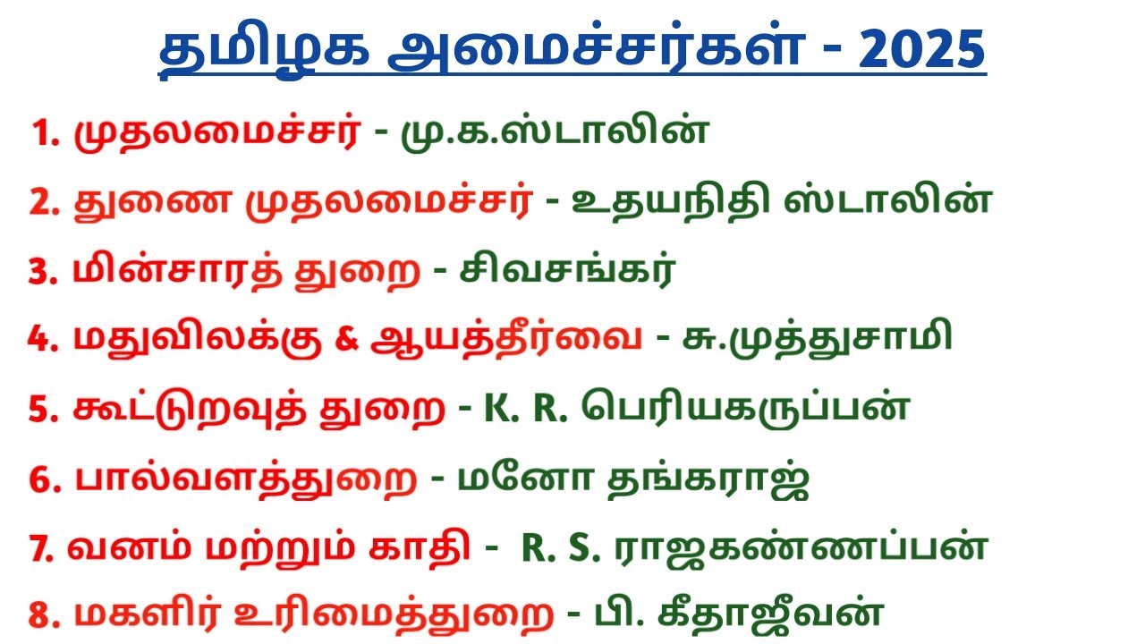 Latest ✔️ தமிழக அமைச்சர்கள் புதிய பட்டியல் 2025 | Tamilnadu Ministers 2025 | 5 Second gk