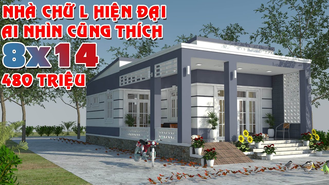 Nhà cấp 4 chữ L hiện đại ai nhìn cũng thích 8x14 chi phí 480 triệu