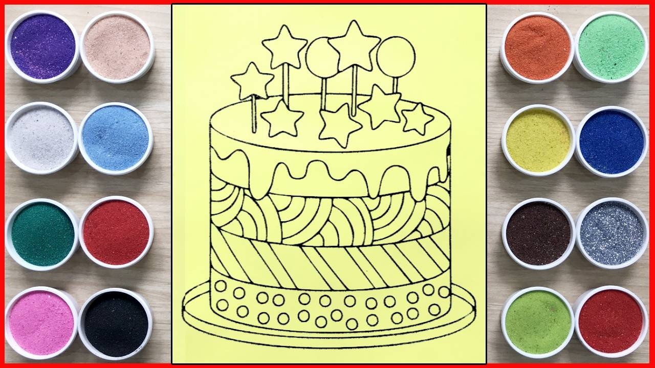 Sand painting strawberry cake star cake and pineapple - Easy drawing & coloring (Chim Xinh channel)
