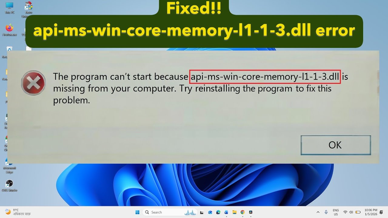 Как исправить ошибку api-ms-win-core-memory-l1-1-3.dll в Windows 11