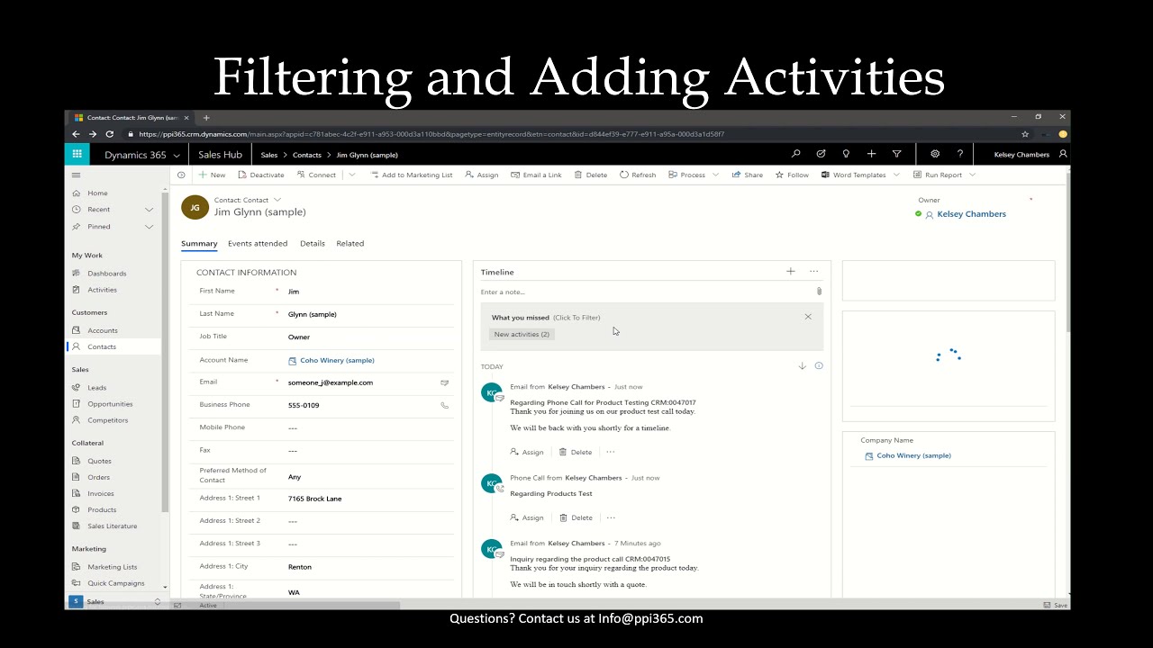 Dynamics 365 - Sales Hub - Filtering and Adding Activities