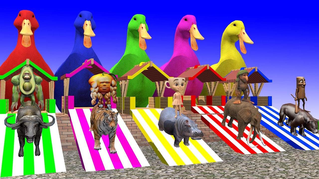 Long Slide Game With Elephant Gorilla Buffalo Hippopotamus Tiger 3d Animal Game Funny 3d Animals