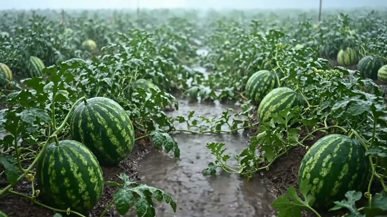 🌧️ Gentle Rain in Watermelon Field 🍉 | Relax & Sleep Peacefully
