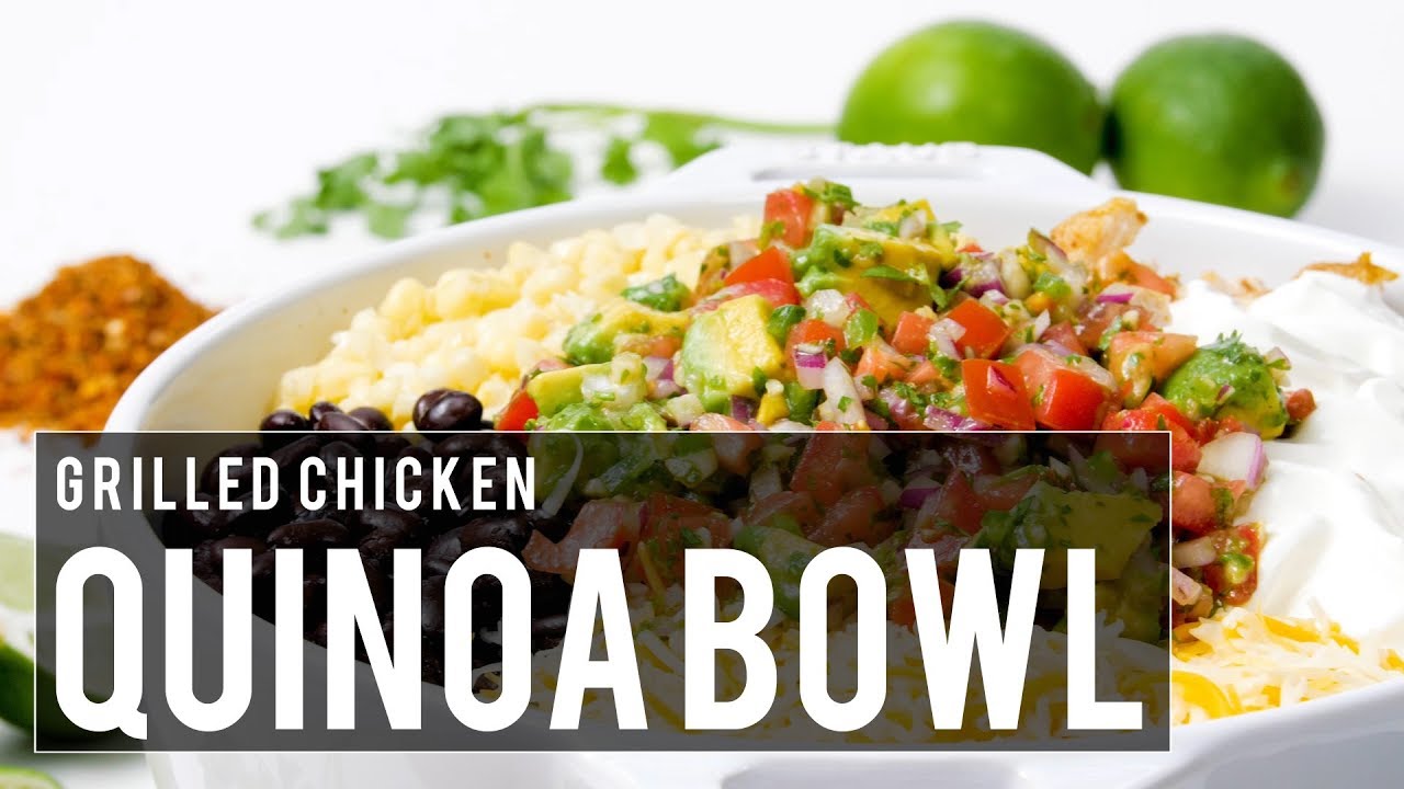 Grilled Chicken and Quinoa Burrito Bowls with Avocado Salsa