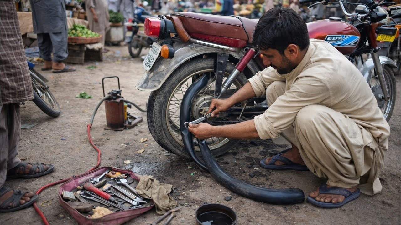 Puncturing A Bike 🚲 Tyre By Local Boy in Open Market # The Product Makerzz # Amazing Works