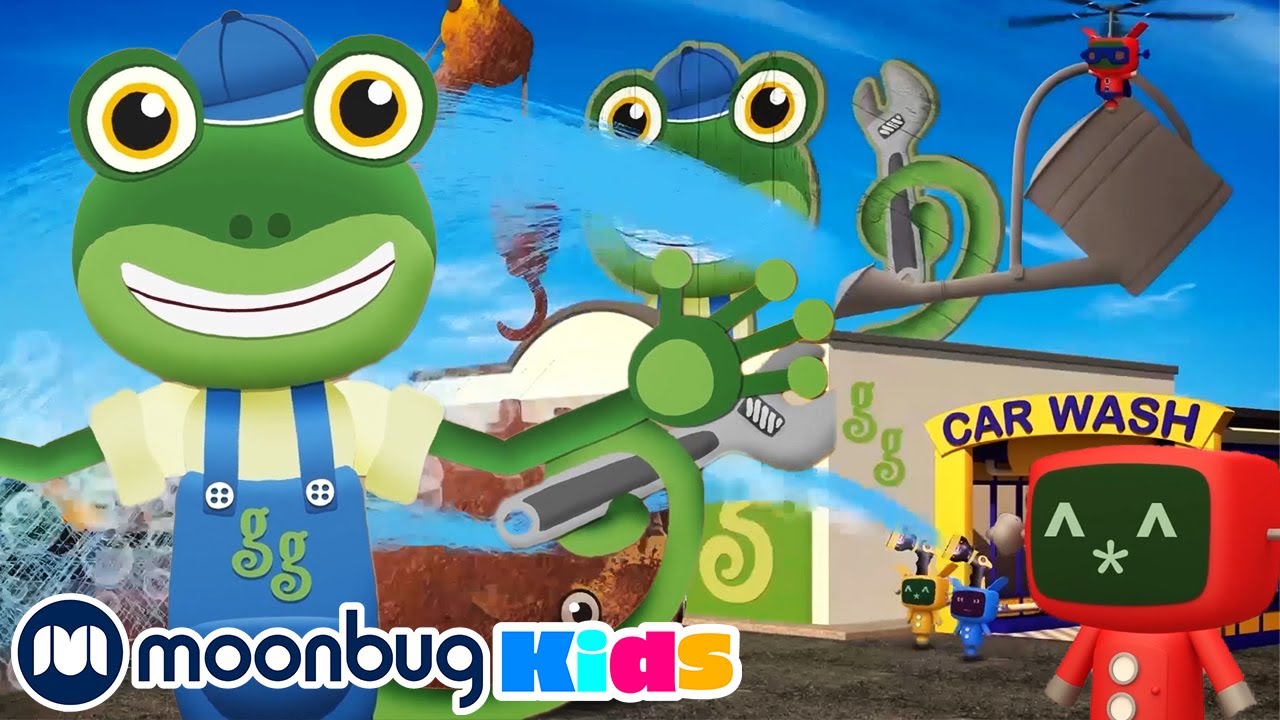 Muddy Trucks at the Carwash - Subtitles | Gecko's Garage | Cartoons for Kids | Moonbug Literacy