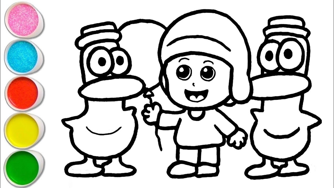 Cute Pato Friends and Pocoyo with Balloon Drawing, Painting and Coloring For Kids and Toddlers_ Art