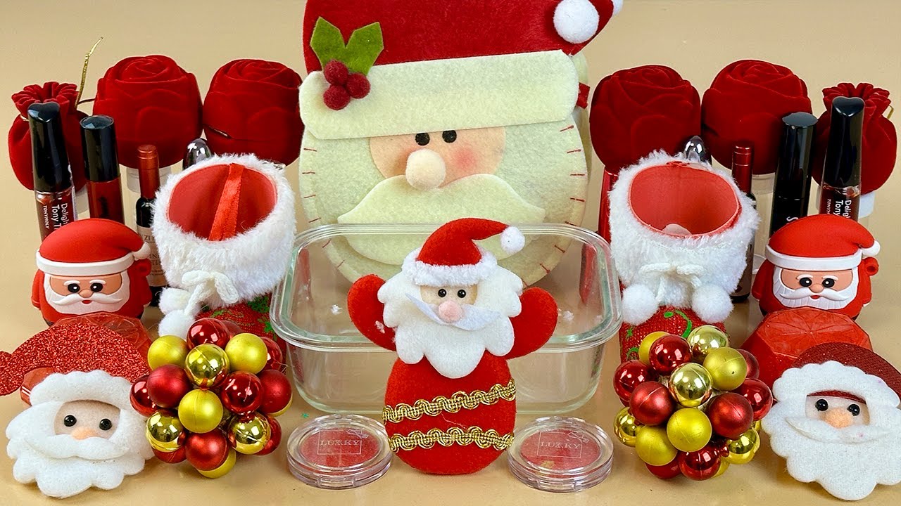 ASMR Slime Mixing ”SANTA” 🎅❤️💦 Makeup, Eyeshadow, glitter into slime. Satisfying slime video.