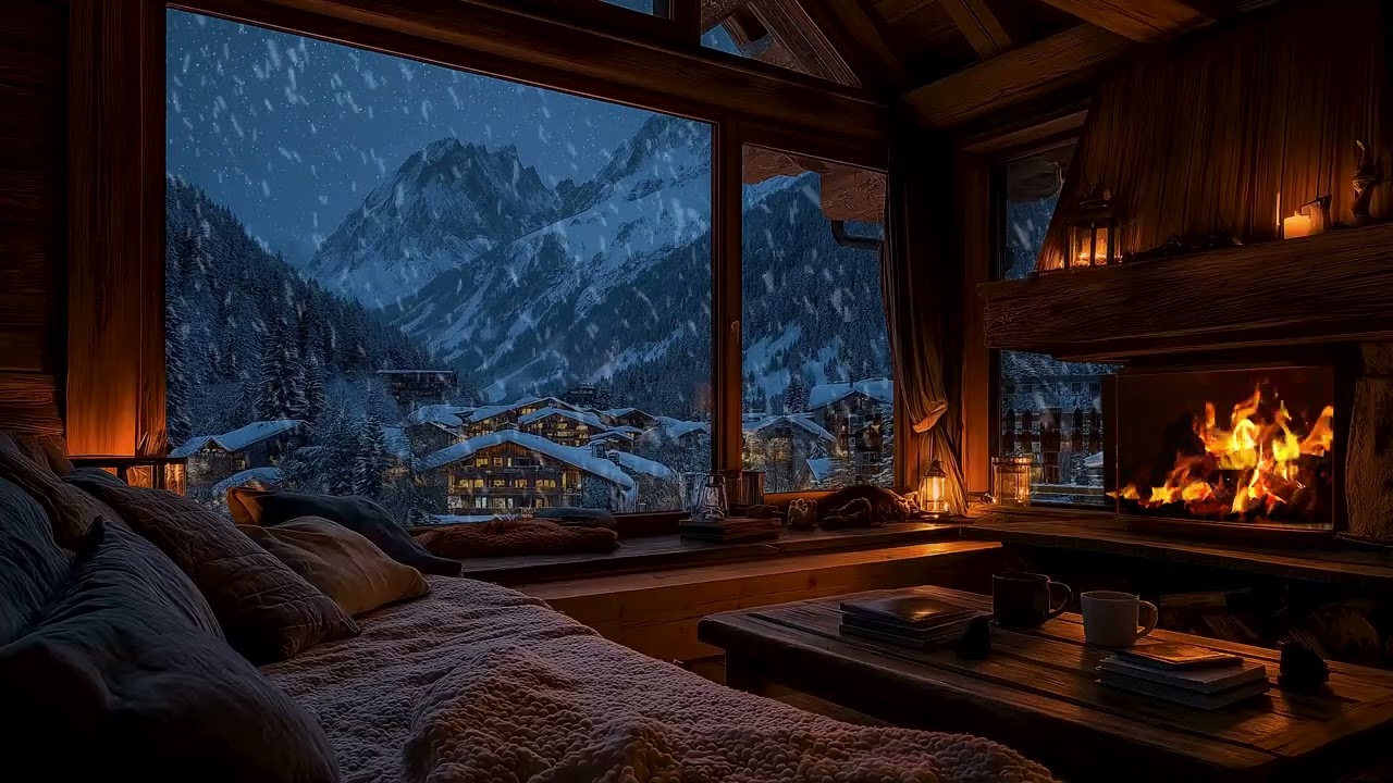 🔥 Winter Calm Ambience | Fireplace Crackling & Snowfall for Sleep Aid