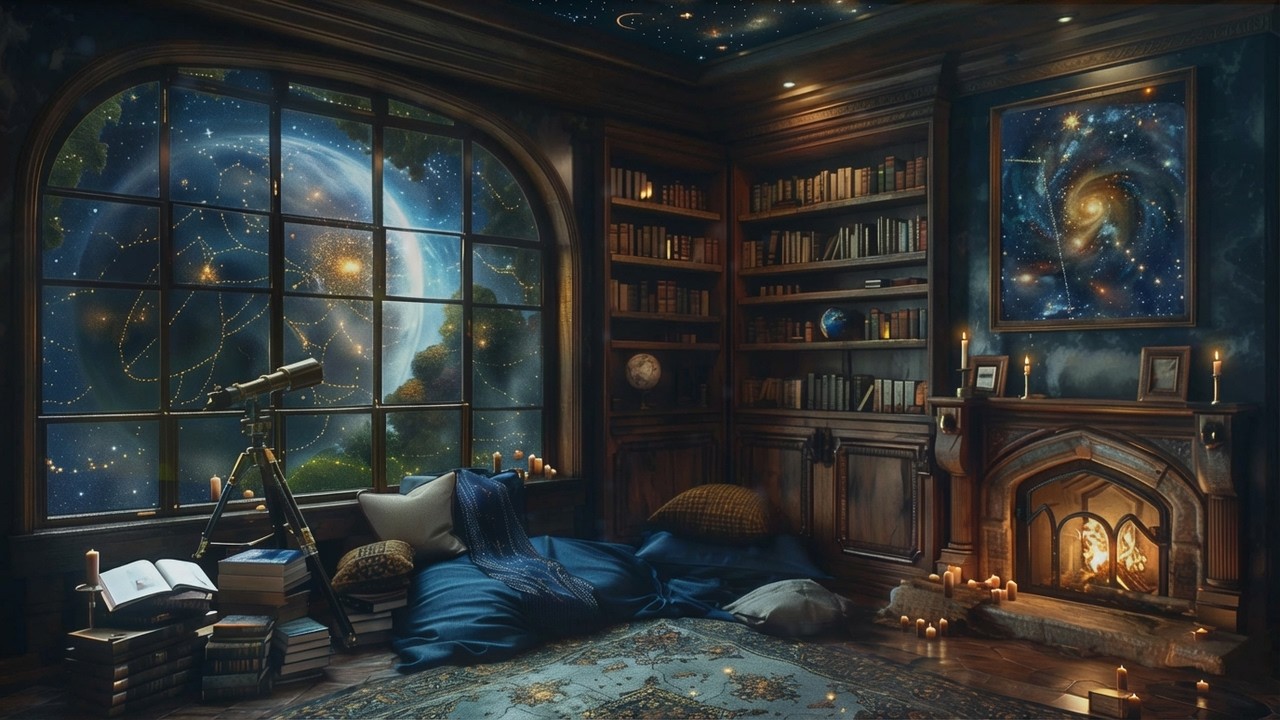 Cozy Astrology Reading Room ✨ Fireplace & Soft Music for Sleep, Study & Meditation