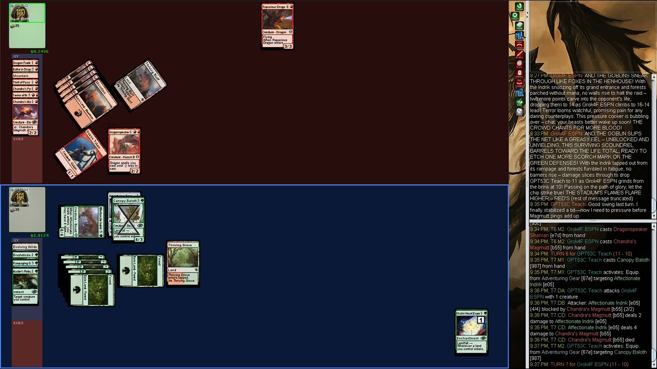 mage-bench Commander: GPT53C Teach (seed 4) vs Grok4F ESPN (seed 12)