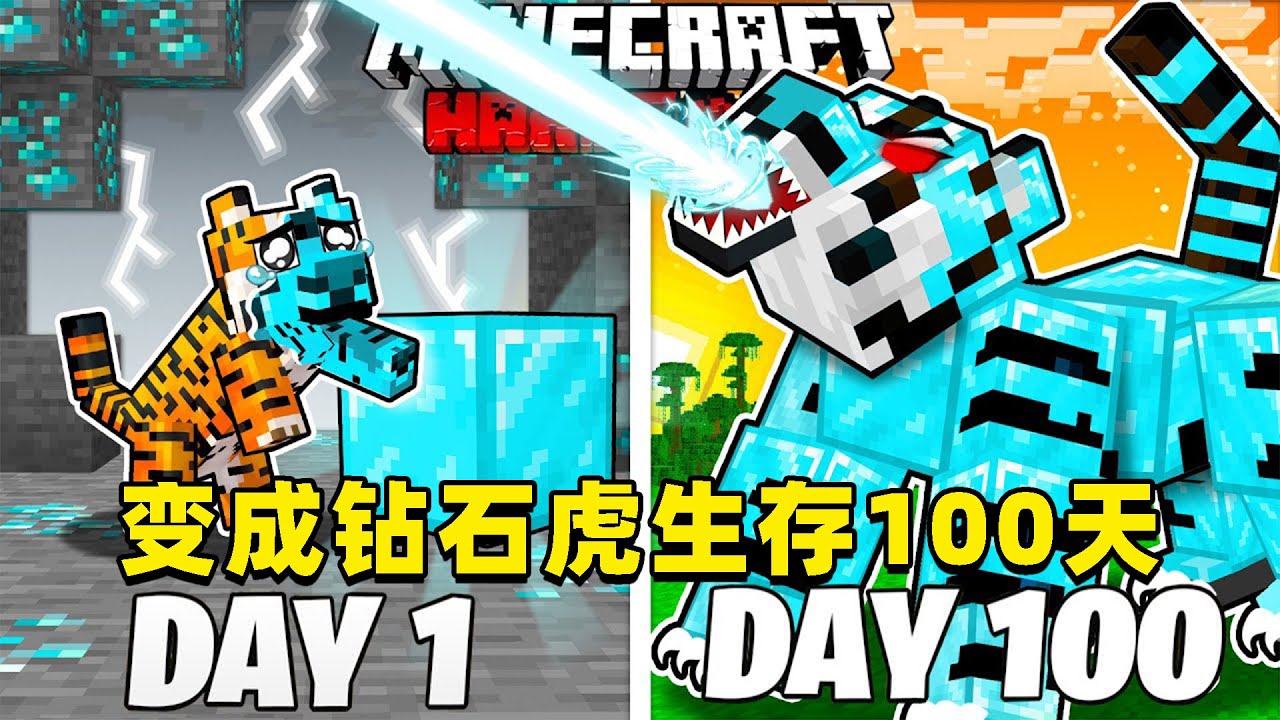 我的世界：变成钻石老虎在MC中生存100天！