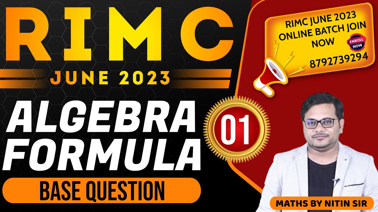 RIMC Coaching | RIMC June 2023 | RIMC Maths Algebra Formula | Part - 1 | By Nitin Sir | RIMC