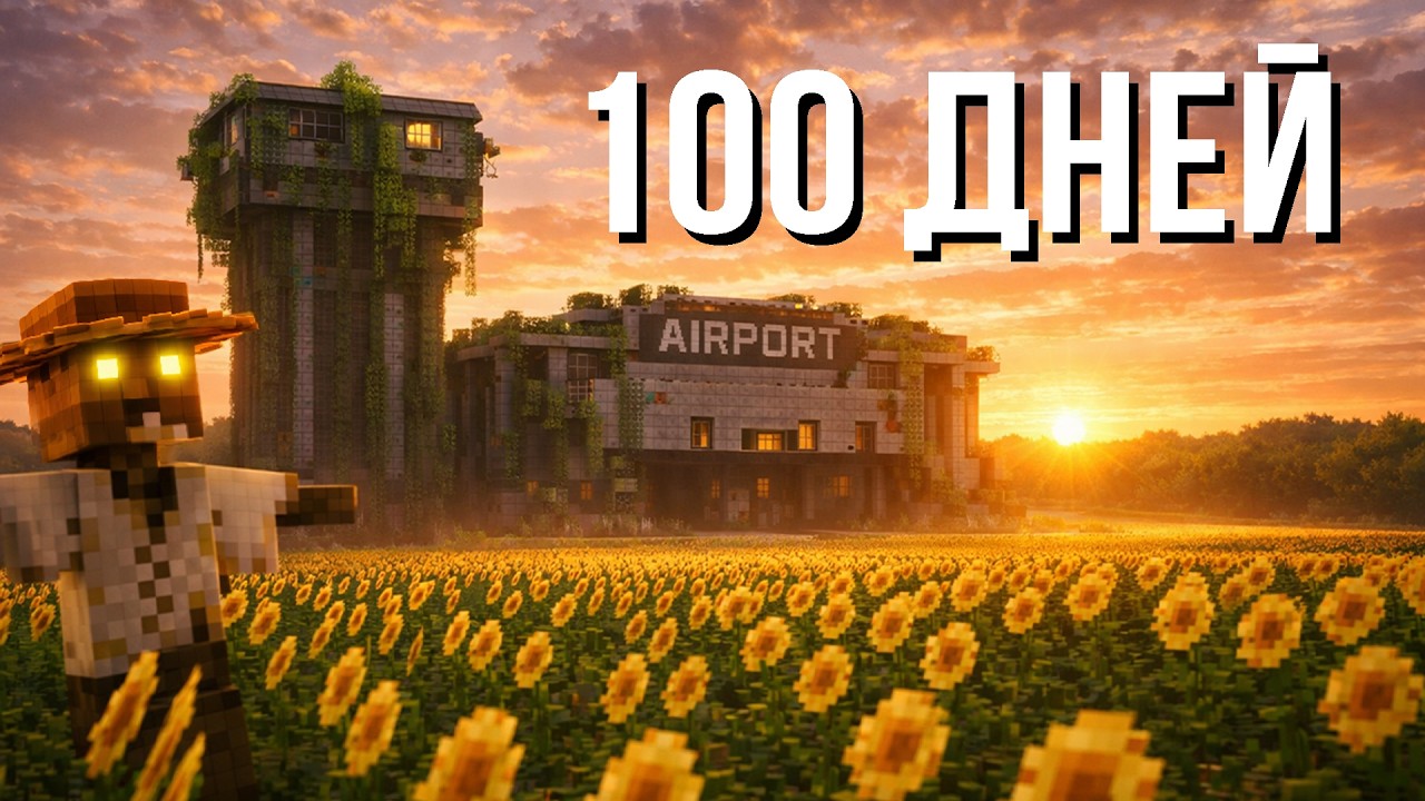 100 ДНЕЙ НА ЗАБРОШЕННОМ АЭРОПОРТЕ В БЕСКОНЕЧНОМ ПОЛЕ ПОДСОЛНУХОВ МАЙНКРАФТ