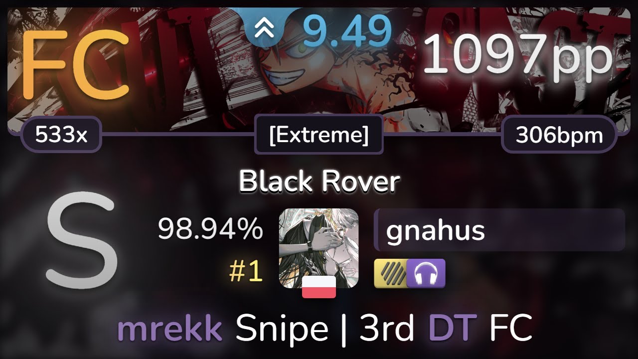 9.5⭐ gnahus | Vickeblanka - Black Rover [Extreme] +HDNC 98.94% (#1 1097pp FC) - osu!