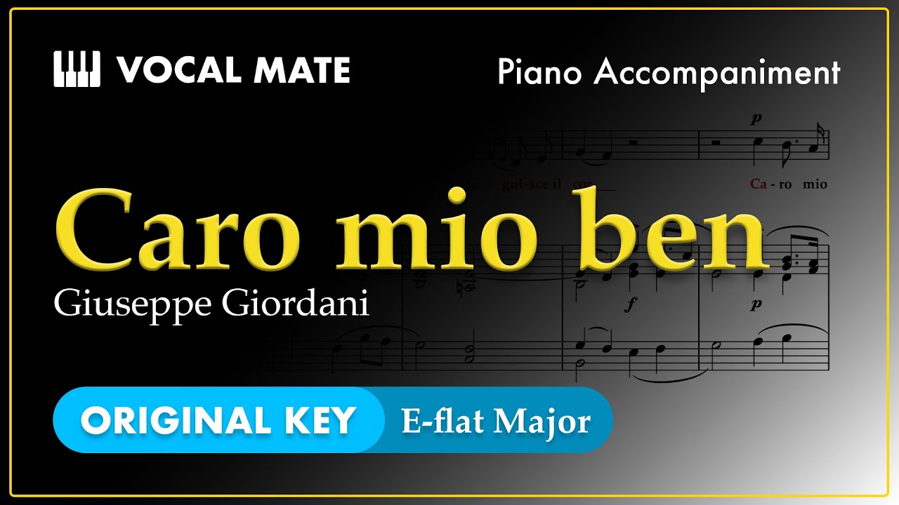 Caro mio ben - Original key (E-flat Major) | Piano Accompaniment with Highlighted Lyrics