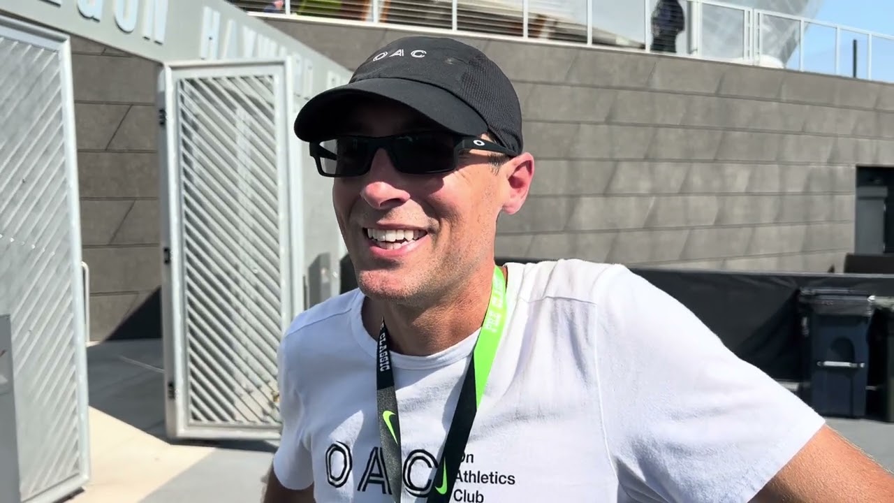 OAC Coach Dathan Ritzenhein after Yared Nuguse’s 3:43 American mile record
