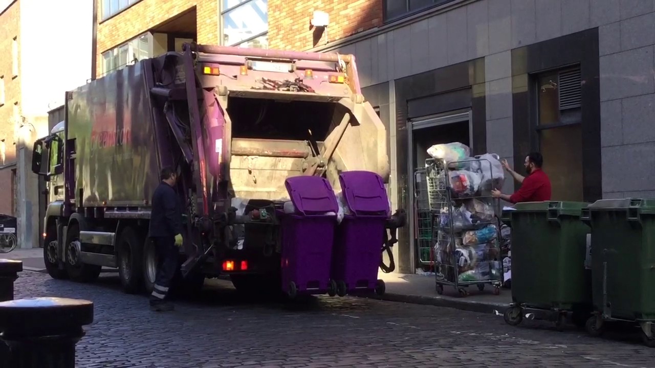 Greenstar MAN Bin Lorry Collecting Commercial General Waste (Purple Bins)