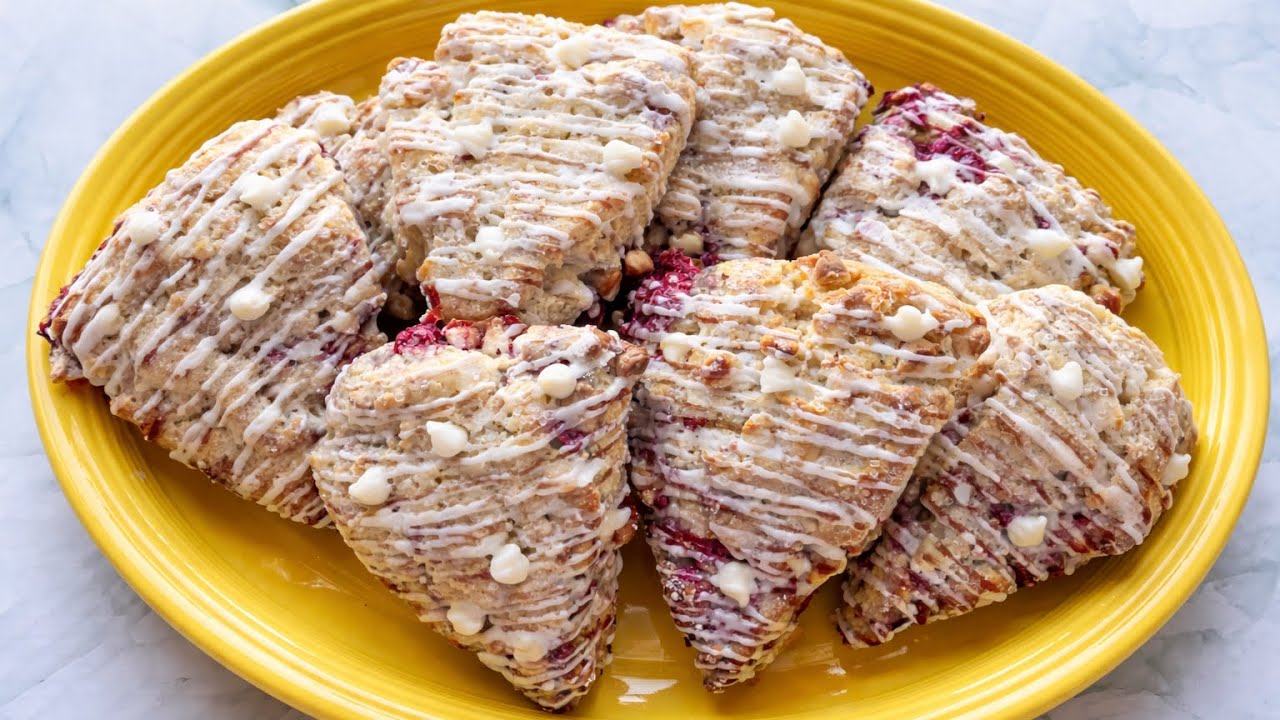 Quickly make these Raspberry White Chocolate Scones for dessert | Easy Recipes full of Raspberry