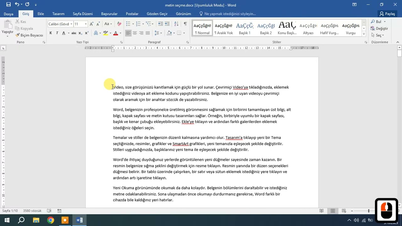 Word Ders 3 | Temel Metin Seçme İşlemleri | Kelime İşlemci Programı (Yeni Başlayanlar İçin)