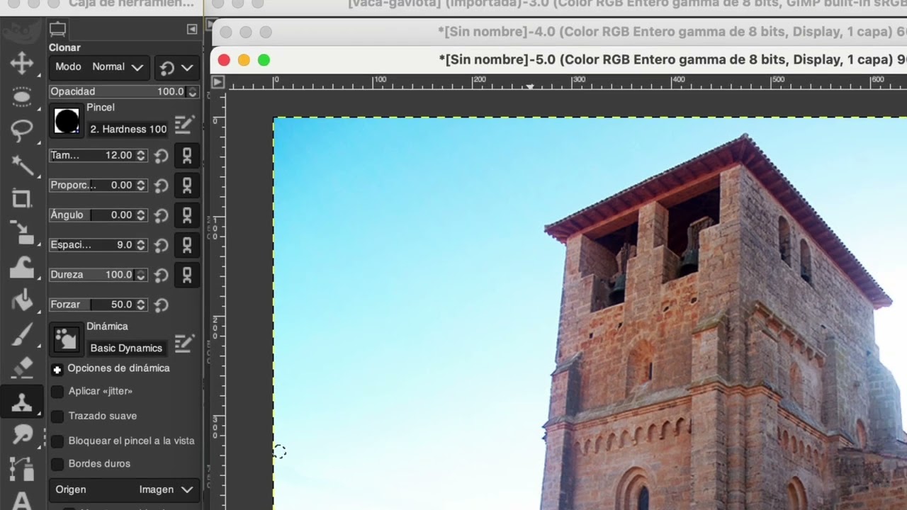GIMP Clonar, eliminar partes de una imagen.