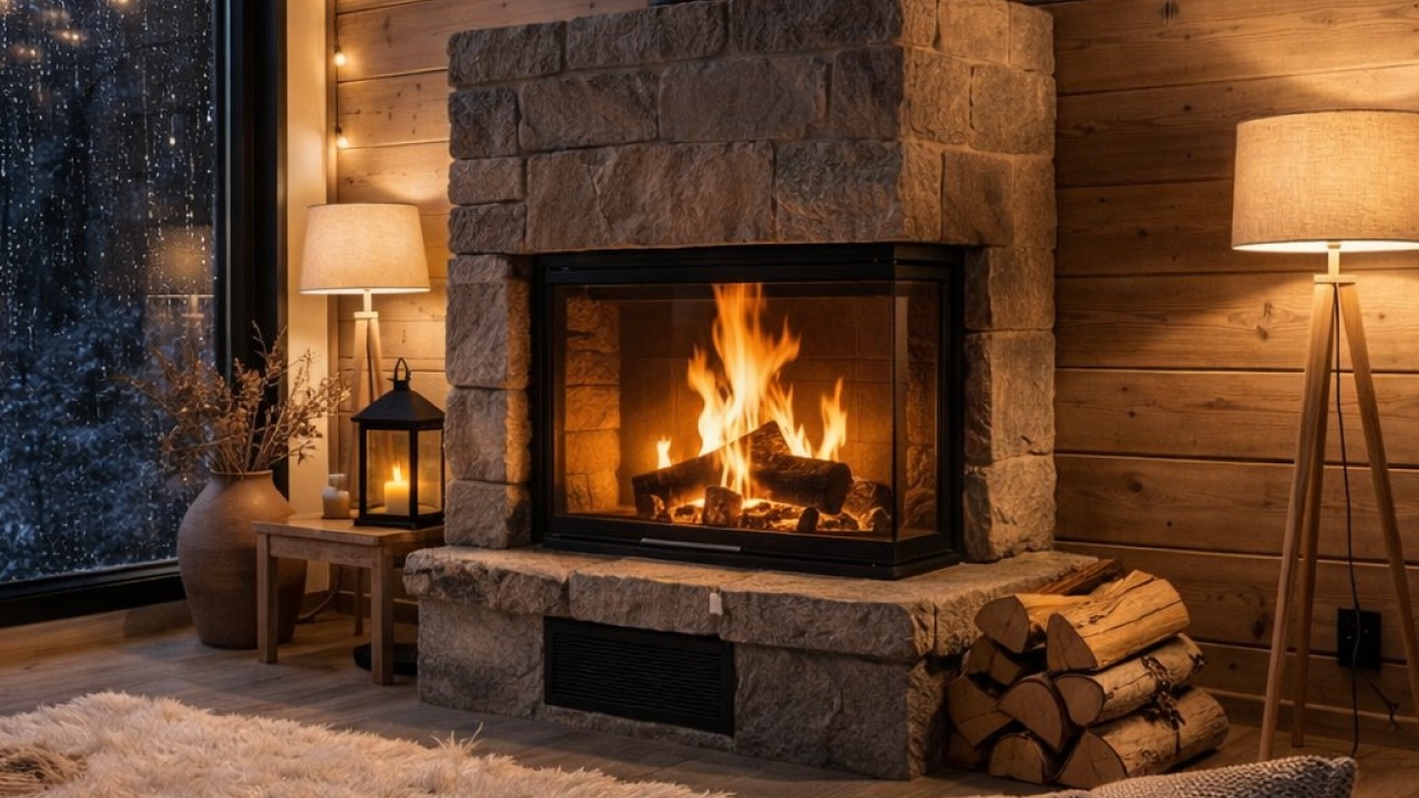🔥 Cozy Cabin Heavy Rain 🌧 Fireplace Sounds for Deep Sleep | Rain on Window Ambience