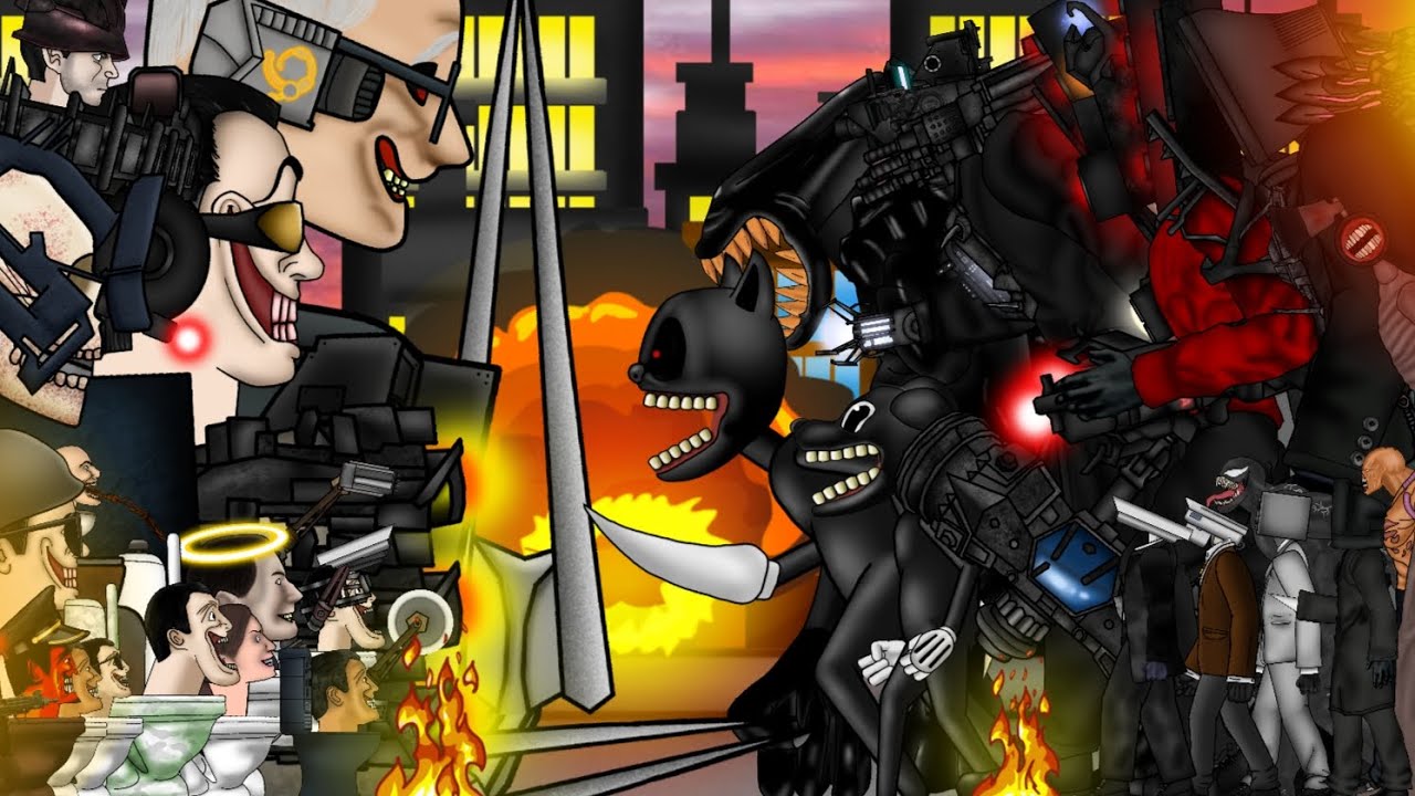 Skibidi Toilets Vs Cartoon Cat,Titán Camera Man,Titán Speakerman,Titán Tv Man,Slenderman,Beast Bendy