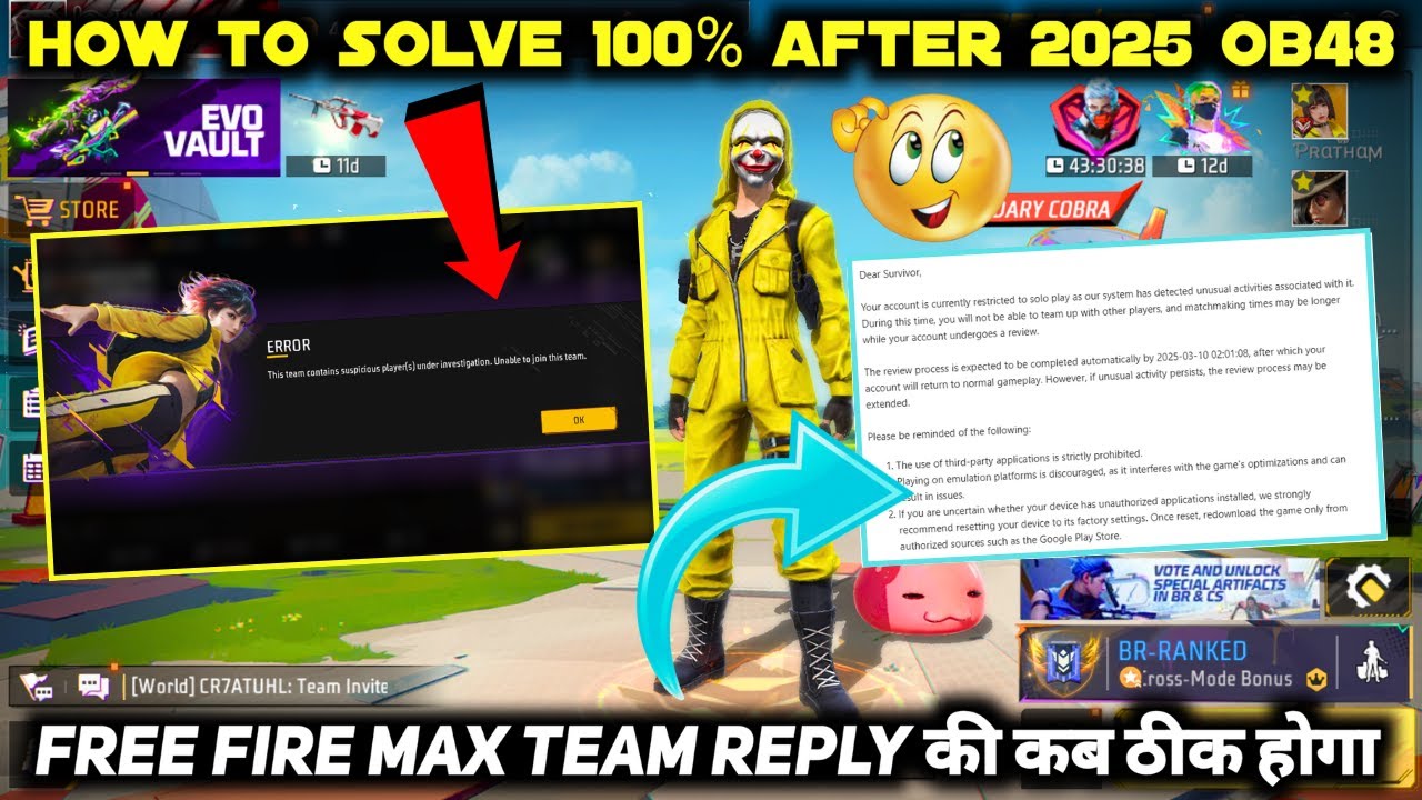 ERROR THIS TEAM CONTAINS SUSPICIOUS (PLAYERS) UNDER INVESTIGATION UNABLE TO JOIN THIS TEAM PROBLEM