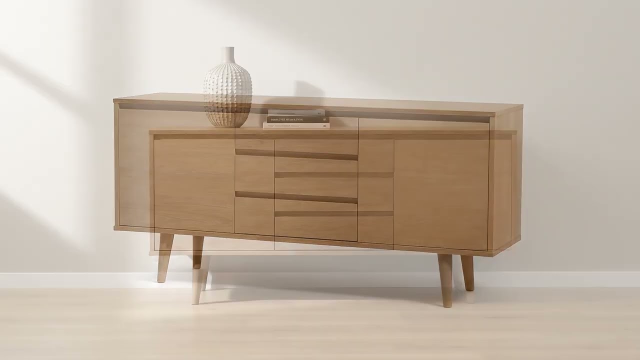 Sideboard Nelanas - Echtholzfurnier - Eiche Hell