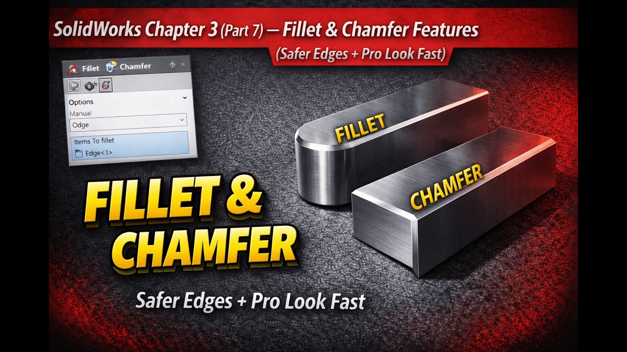 SolidWorks Chapter 3 (Part 7) — Fillet & Chamfer Features (Safer Edges + Pro Look Fast)
