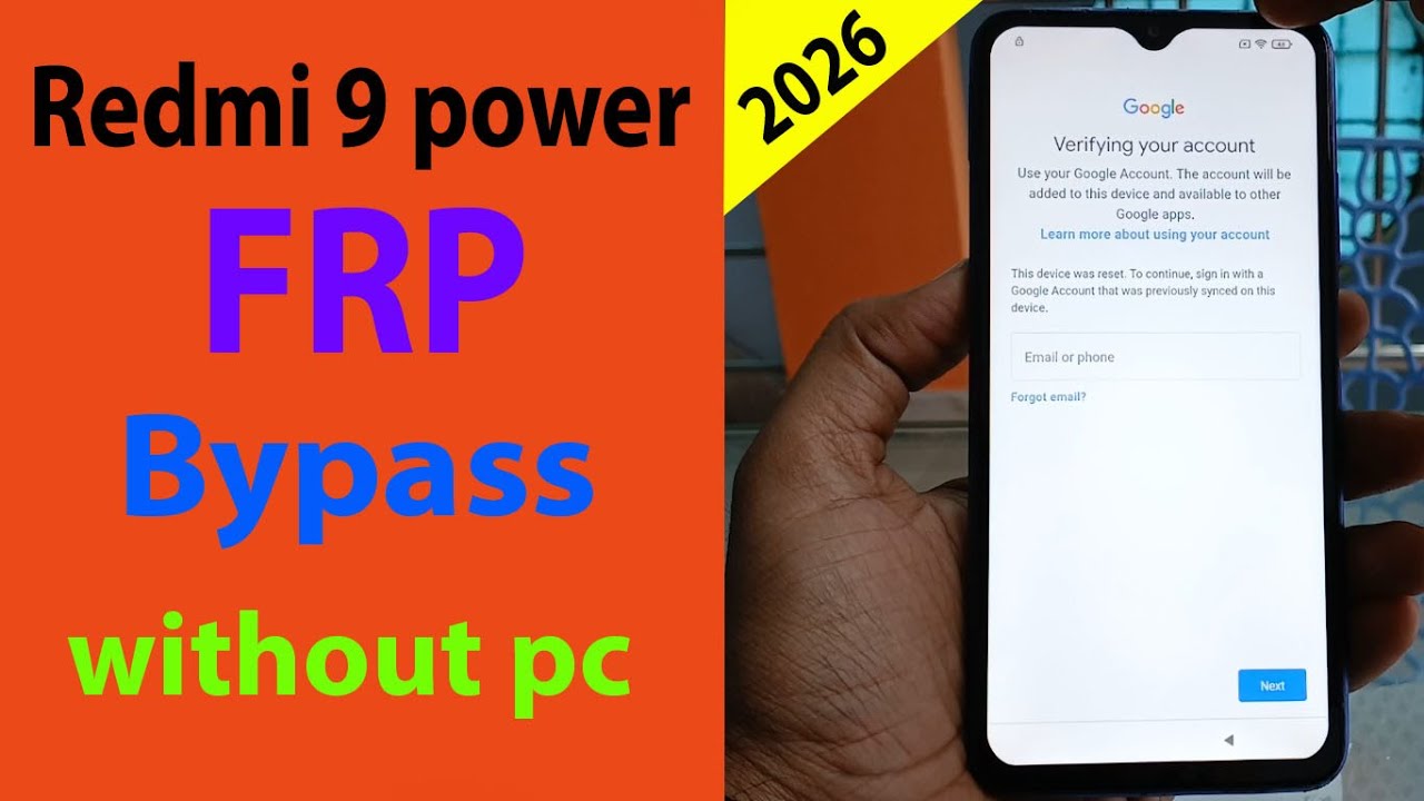 Redmi 9 power frp lock bypass without pc 2026.