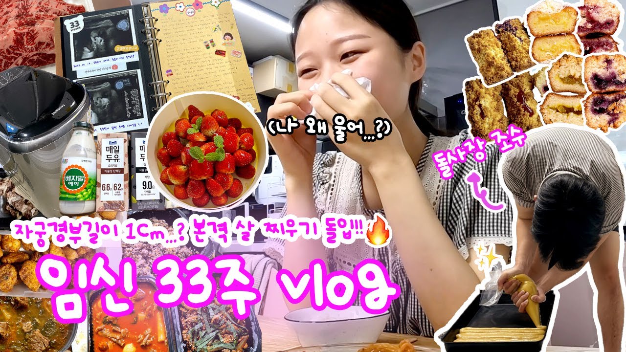 [일상VLOG] 자궁경부길이 1cm..?😥본격 살 찌우기 돌입🔥(태동검사,자궁수축검사|돌체테리아 신메뉴 스포|삼성아기사랑세탁기,밤부베베,맘스안심팬티|임신33주 증상 초음파다이어리)