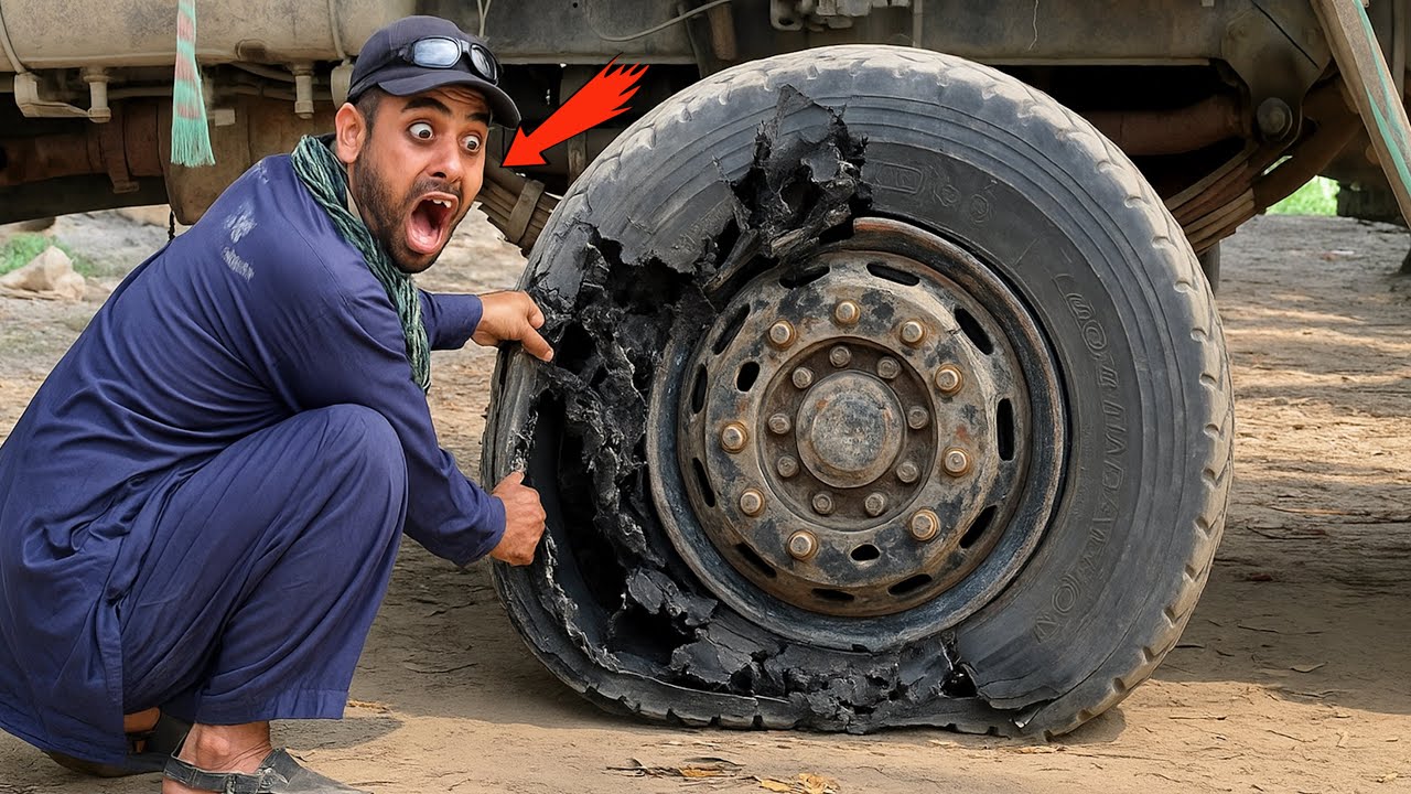 Pakistani Dumper Tyre Burst on Roadside! Repaired Fast 3 Pakistani Truck Tyre & Axle Repairs 