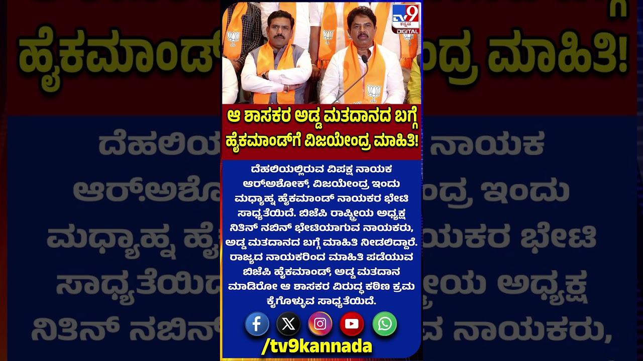 Vijayendra, R Ashok Meets BJP High Command: ಅಡ್ಡ ಮತದಾನ ಬಗ್ಗೆ BJPವರಿಷ್ಠರಿಗೆ ವಿಜಯೇಂದ್ರ ಮಾಹಿತಿ | #TV9D