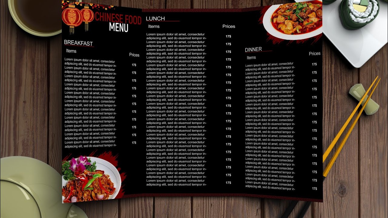 How to make Tri-Fold Chinese Food Menu Design