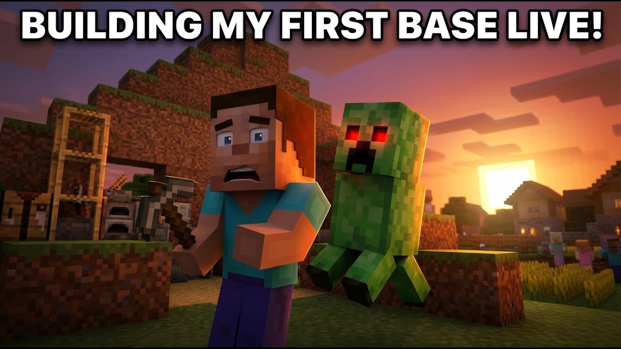BUILDING MY FIRST BASE LIVE! | Minecraft Survival