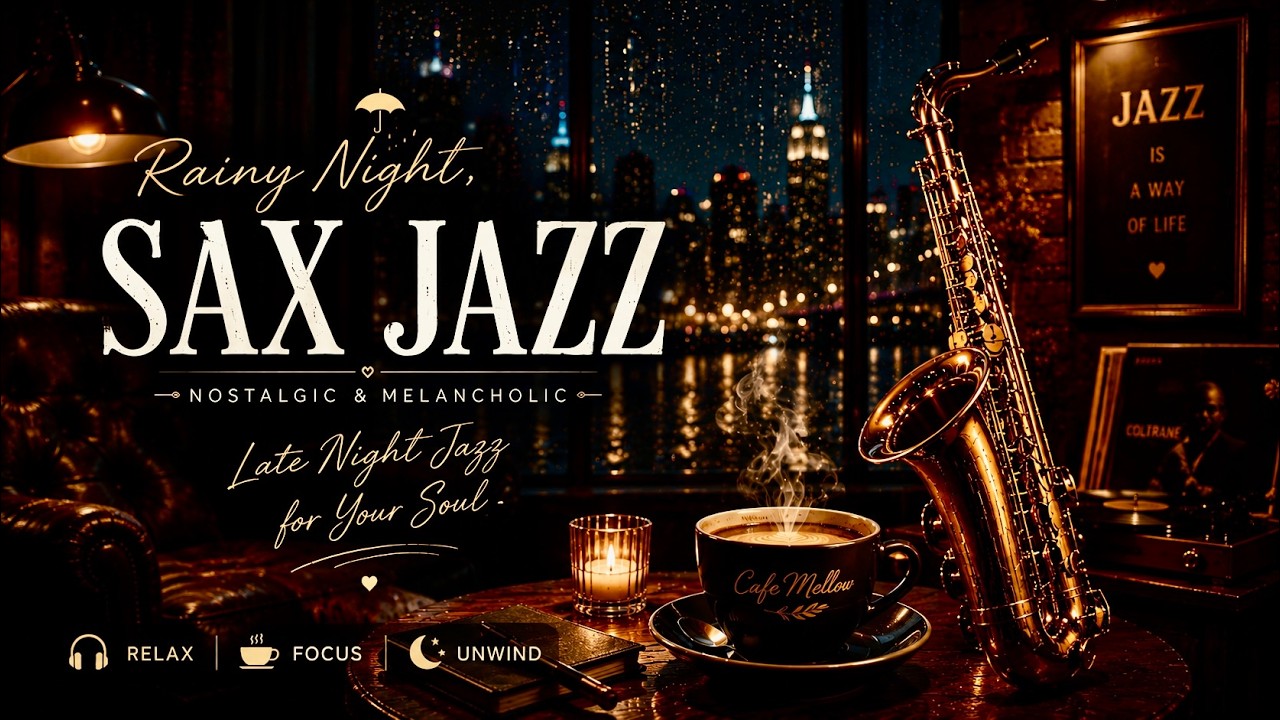 🎷 Rainy Night Sax Jazz | Nostalgic & Melancholic Late Night Jazz for Relax, Focus & Sleep