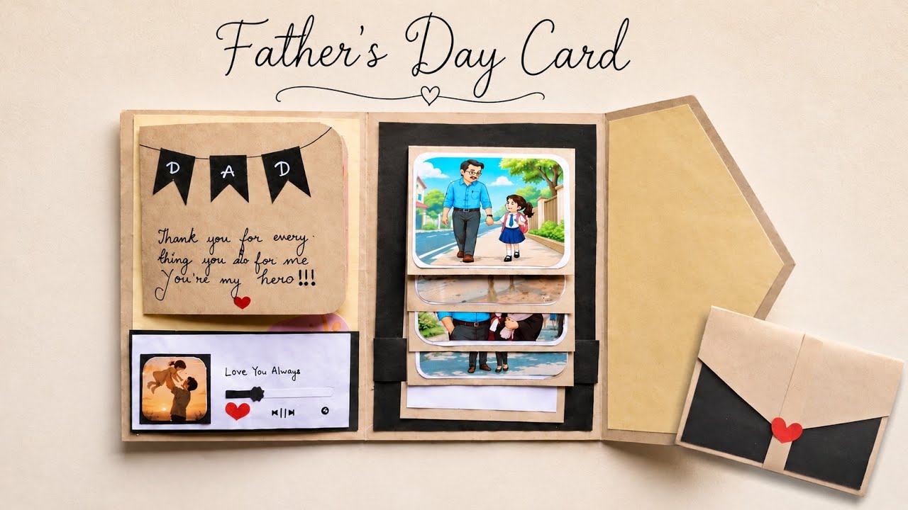 DIY Father's Day Card ❤️ Easy Handmade Card Idea | Beautiful Envelope Style Surprise Card Tutorial |